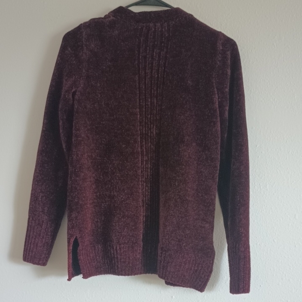 Mudd Y2K Burgundy Velvet Sweater Cardigan Women's Size Small Front Pockets Cozy - Picture 7 of 7